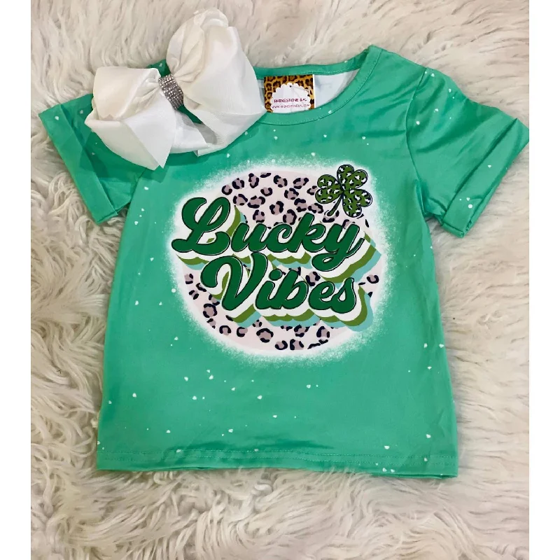 Men's Shirts with Checkered PatternsGirl's Lucky Vibes Faux Bleached Tee In Green