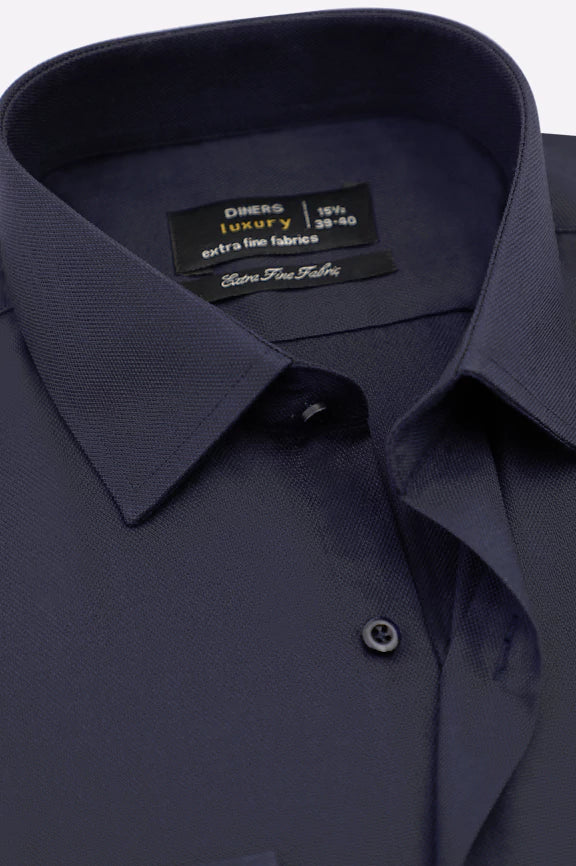 Navy Blue Dobby Textured Formal Shirt