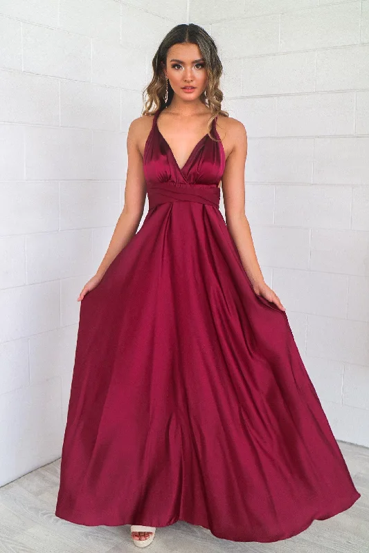 Pandora Multiway Gown - Wine Satin