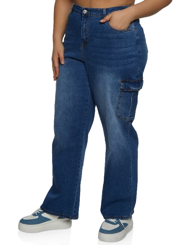High-Quality Ripped Men's JeansPlus Size WAX Whiskered Wide Leg Cargo Jeans