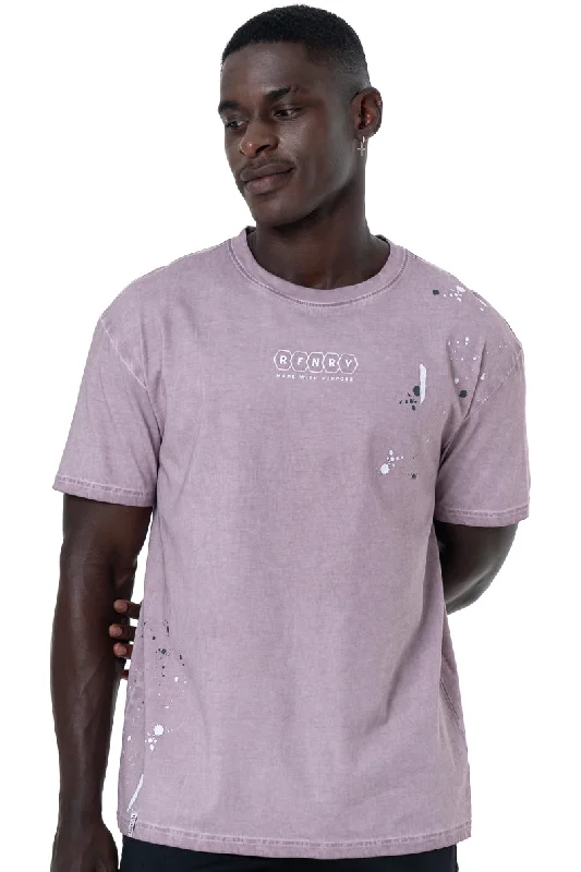 Men's Shirts with Single-Breasted DesignsSplatter Print T-Shirt _ 147308 _ Berry