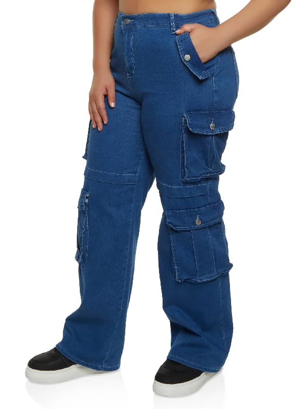 Zip-Fly Men's JeansPlus Size High Waist Wide Leg Cargo Jeans
