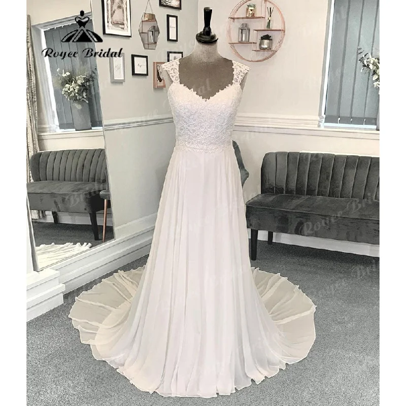 Roycebridal Summer Robes Civil Lace Bodice Chiffon Wedding Dress for Women 2024 Beach Bridal Gown Roycebridal Summer Robes Civil Lace Bodice Chiffon Wedding Dress for Women 2024 Beach Bridal Gown