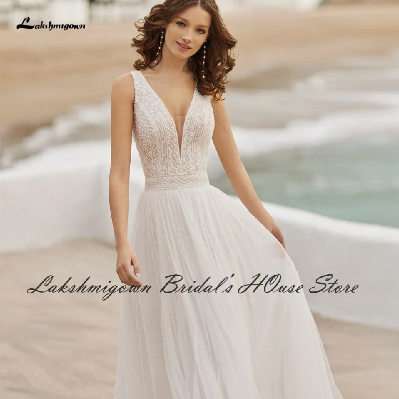 Roycebridal Lakshmigown Bata de Novia Civil Boho Wedding Dresses for Women 2021 Robe Off White Tulle Bridal Beach Wedding Dresses Backless Roycebridal Lakshmigown Bata de Novia Civil Boho Wedding Dresses for Women 2021 Robe Off White Tulle Bridal Beach Wedding Dresses Backless