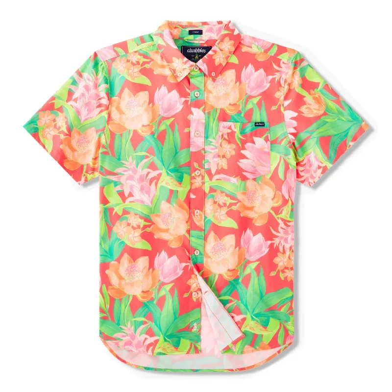 Men's Stain-Resistant Shirts for Mess-Free WearChubbies The Tropic Like It's Hot Performance Short Sleeve Sport Shirt - Coral Men's Stain-Resistant Shirts for Mess-Free WearChubbies The Tropic Like It's Hot Performance Short Sleeve Sport Shirt - Coral