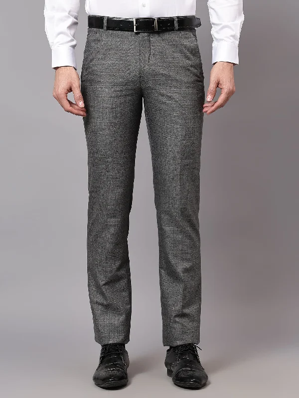 Men's Pants with Deep PocketsMen's Formal Flat front Grey Checks Trousers