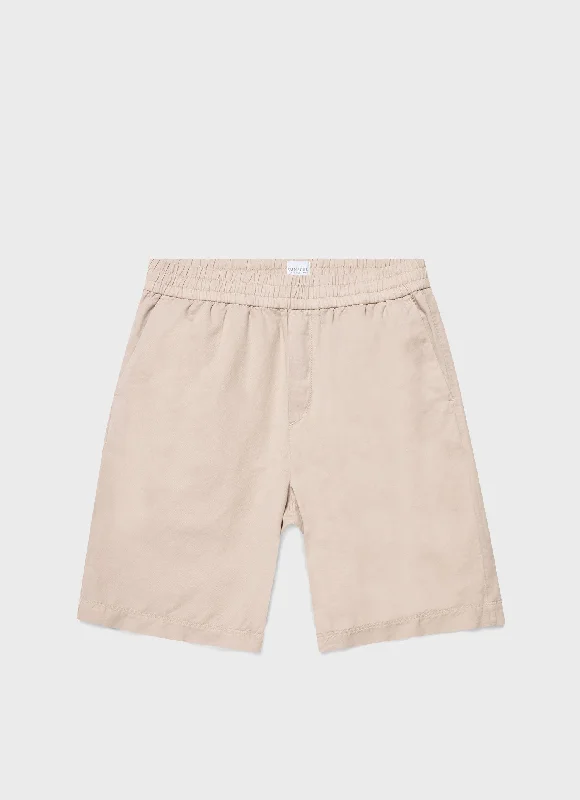 Men's Velcro-Closure Pants for ConvenienceMen's Cotton Linen Drawstring Shorts in Light Sand Men's Velcro-Closure Pants for ConvenienceMen's Cotton Linen Drawstring Shorts in Light Sand