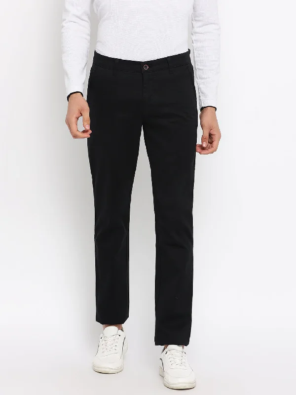 Men's Pants with Hidden PocketsMen's Casual Flat front Black  Trousers