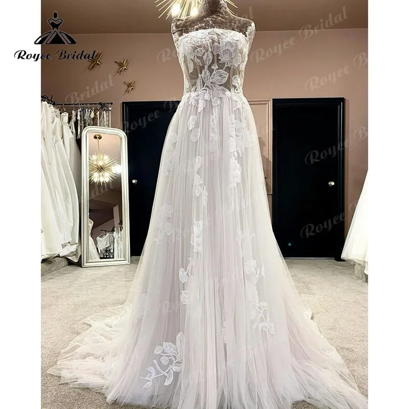 Roycebridal Robe Chic Lace Appliques A Line Boho Wedding Dress Beach Off the Shoulder Floral Bridal Gown for Women Wedding Party Gowns Roycebridal Robe Chic Lace Appliques A Line Boho Wedding Dress Beach Off the Shoulder Floral Bridal Gown for Women Wedding Party Gowns