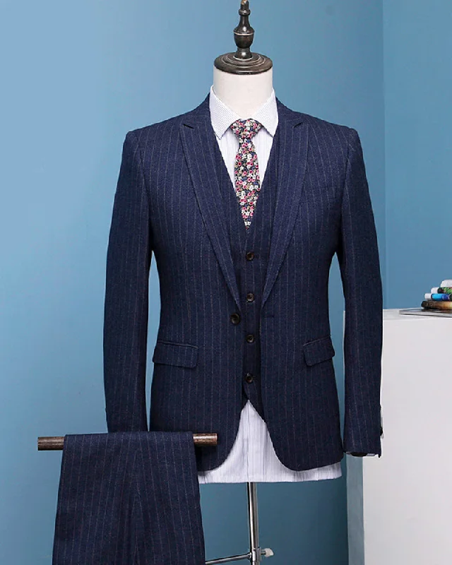 Navy Blue Custom Made Men Suits Stripe Men's Blazer Slim Fit Wedding Male Groom Tuxedos suit prom (Jacket+Pants+Vest3 Piece Navy Blue Custom Made Men Suits Stripe Men's Blazer Slim Fit Wedding Male Groom Tuxedos suit prom (Jacket+Pants+Vest3 Piece