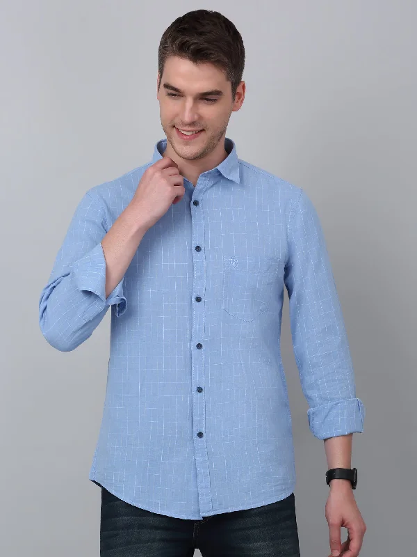 Men's French-Cuff Shirts for a Sophisticated EdgeMen's Sky Blue Casual Small Checks Full Sleeve Shirt Men's French-Cuff Shirts for a Sophisticated EdgeMen's Sky Blue Casual Small Checks Full Sleeve Shirt