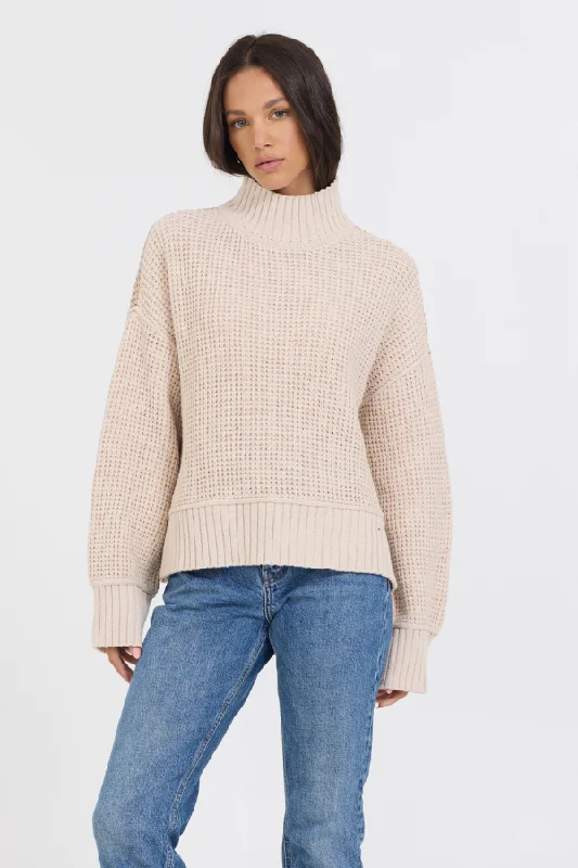 Oatmeal/Brown Sugar Combo Mockneck Two Tone Sweater