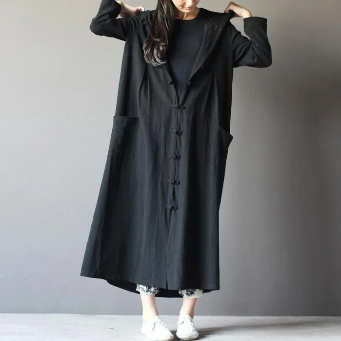 black linen cardigan dress plus size long maxi coat summer linen clothing