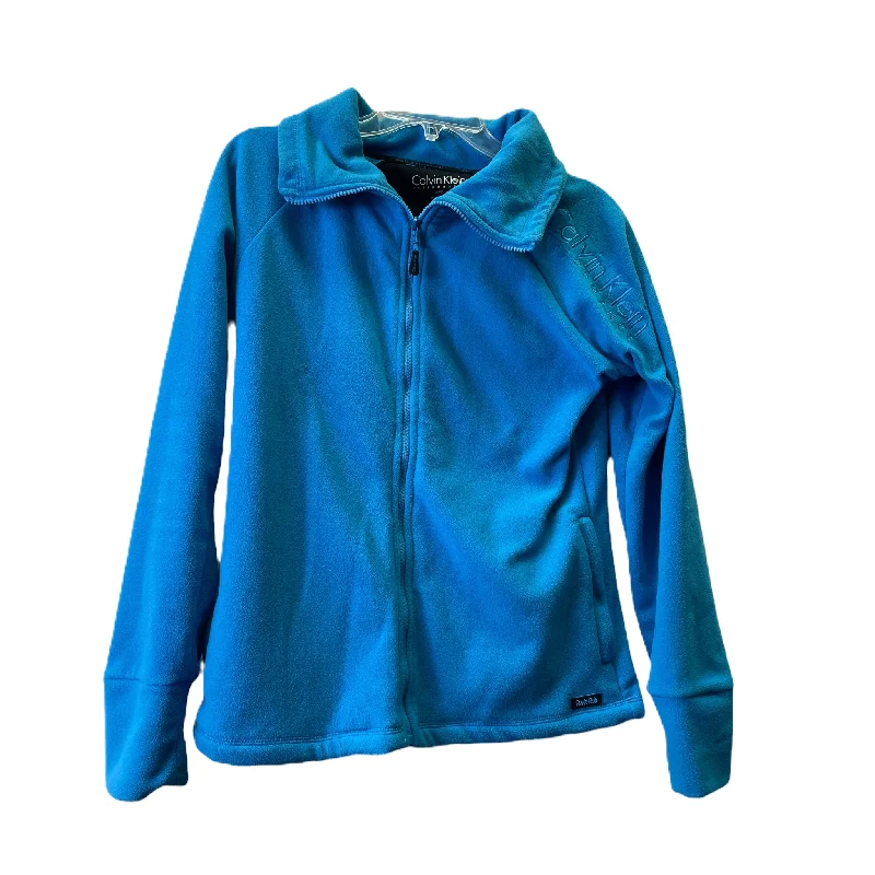 Men's Coats with ZippersBlue Jacket Fleece By Calvin Klein, Size: L