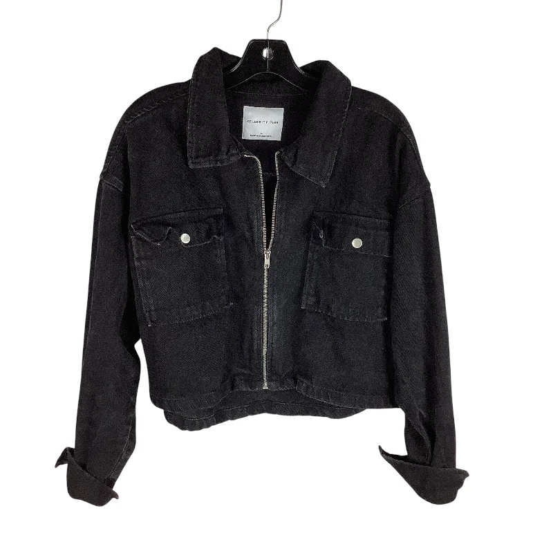 Cool Men's Pea CoatsJacket Denim By Celebrity Pink In Black Denim, Size: L