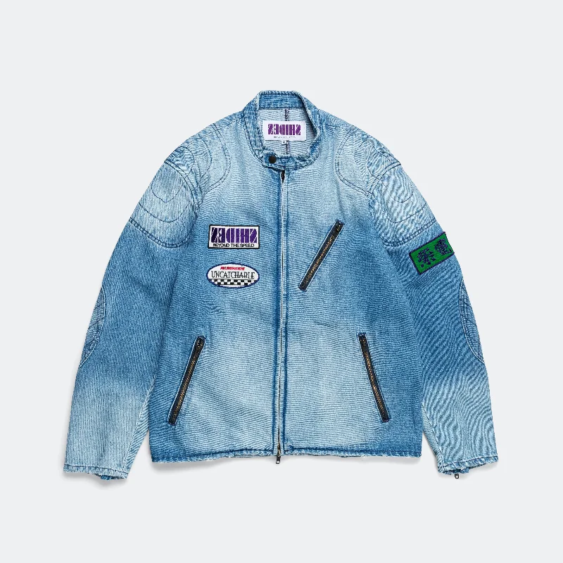 Men's Coats with Adjustable SleevesMotor Cycle 13.5oz Denim Jacket - Vintage Blue