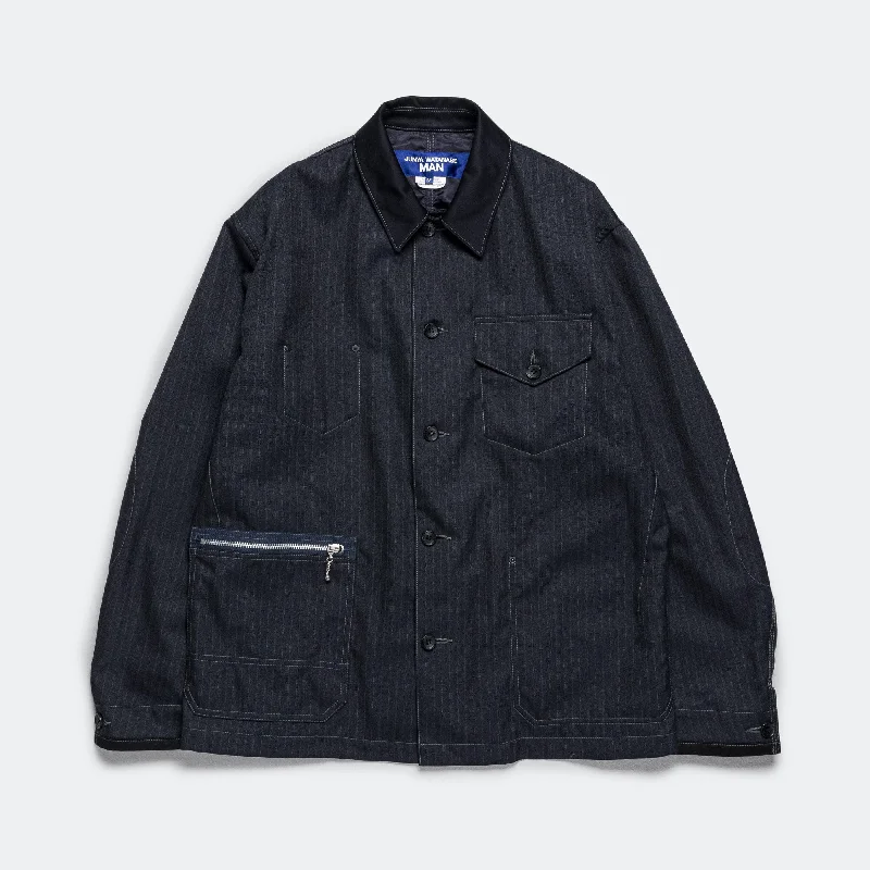 Fashionable Men's Denim JacketsPolyester Wool Herringbone Jacket - Navy